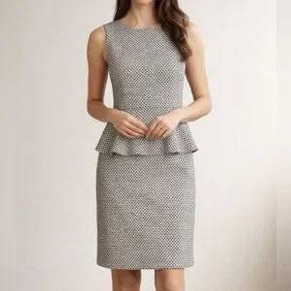 Banana Republic Peplum Sheath Dress Women 6 Black White EUC Honeycomb Textured